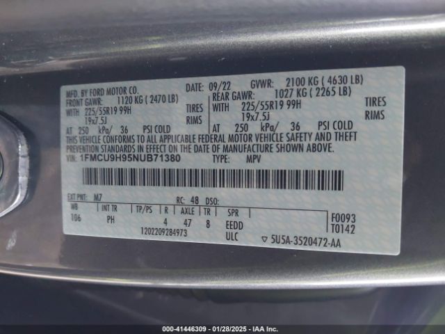 1FMCU9H95NUB71380 Ford ESCAPE SEL