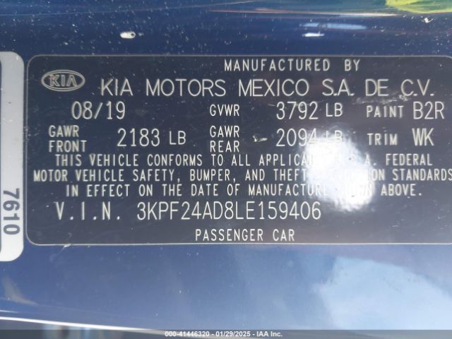 3KPF24AD8LE159406 KIA Forte Lxs