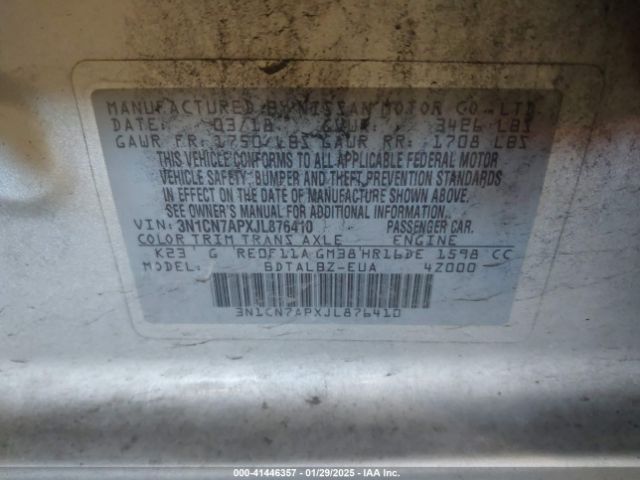 3N1CN7APXJL876410 Nissan Versa 1.6 Sv