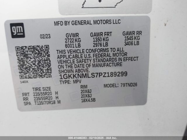 1GKKNMLS7PZ189299 GMC Acadia Fwd Slt