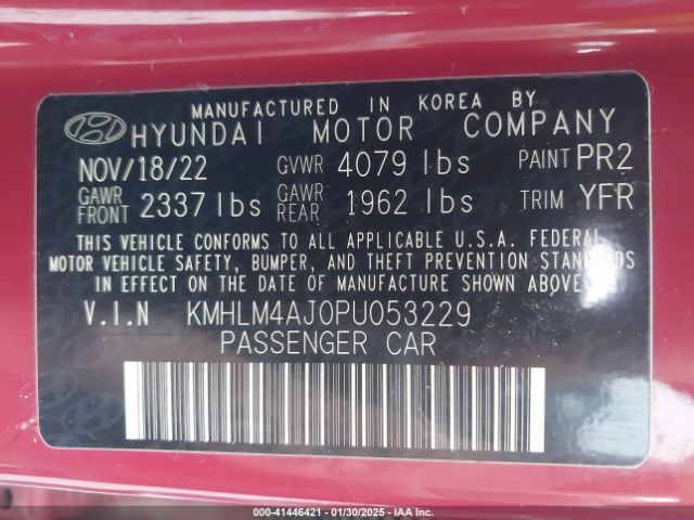 KMHLM4AJ0PU053229 Hyundai Elantra Hybrid Blue