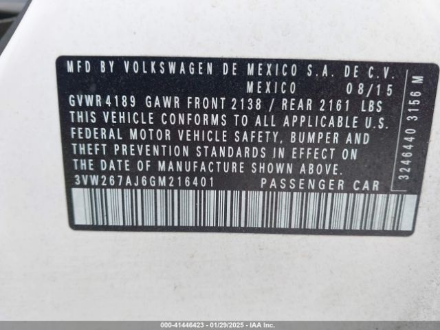 3VW267AJ6GM216401 Volkswagen Jetta 1.4t S