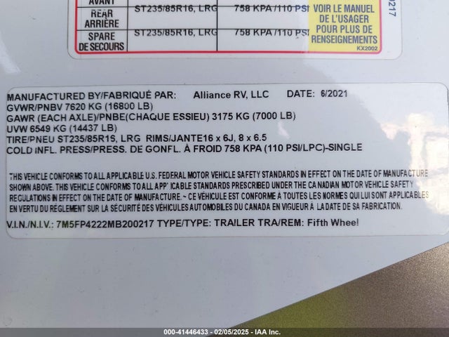 7M5FP4222MB200217 Alliance 385 Fl