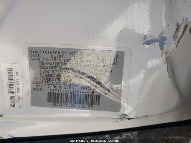 3N1CP5CV7NL522439 Nissan Kicks Sv Xtronic Cvt