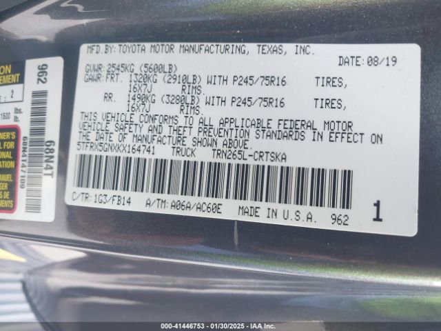 5TFRX5GNXKX164741 Toyota Tacoma Sr