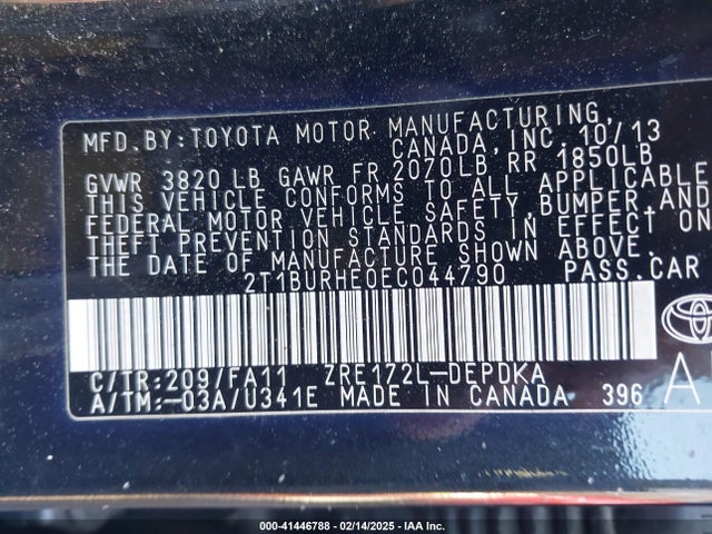 Toyota COROLLA L 2014 2T1BURHE0EC044790 Image 9