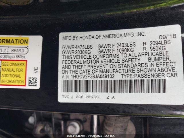 1HGCV2F38JA049102 Honda Accord Sport 2.0t