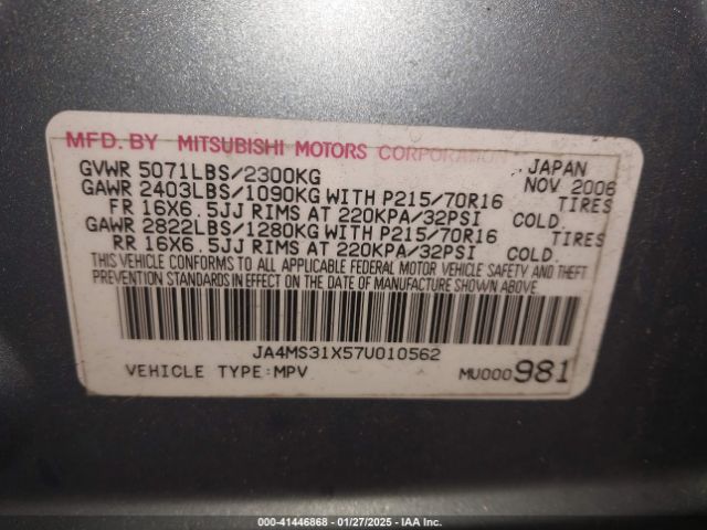 2007 MITSUBISHI OUTLANDER JA4MS31X57U010562 Photo 8