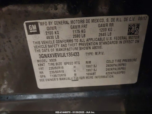 3GNAXVEV0JL136433 Chevrolet Equinox Premier