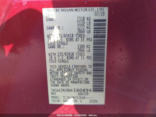 5N1AZ2MJ6KN160894 Nissan MURANO S
