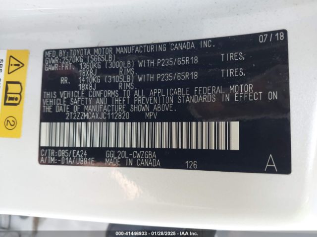 2T2ZZMCAXJC112820 Lexus RX 350