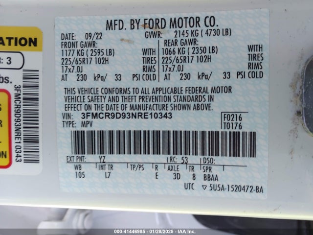 3FMCR9D93NRE10343 Ford Bronco Sport Badlands