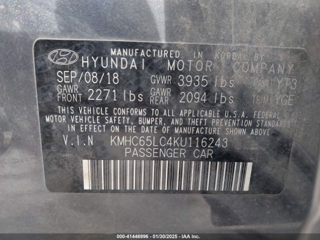 KMHC65LC4KU116243 Hyundai Ioniq Hybrid Blue