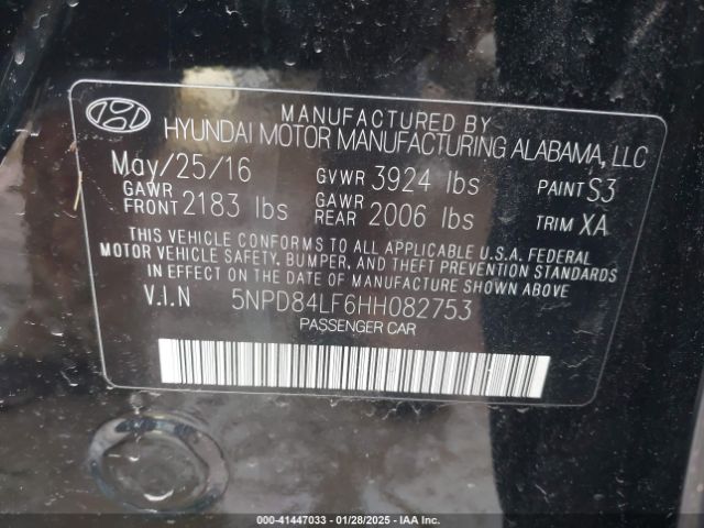 5NPD84LF6HH082753 Hyundai ELANTRA SE