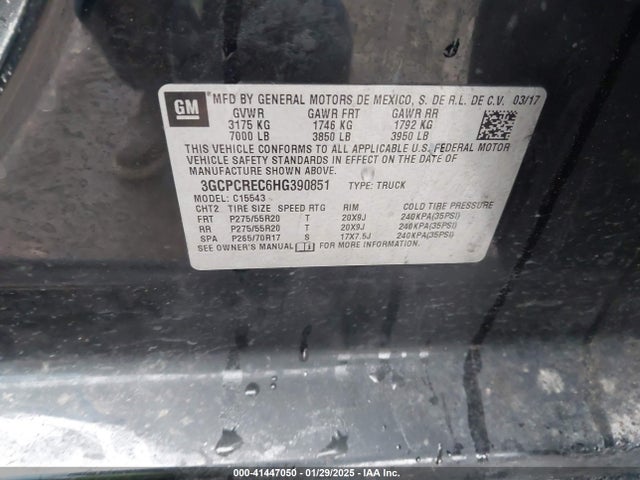 3GCPCREC6HG390851 Chevrolet Silverado 1500 1lt