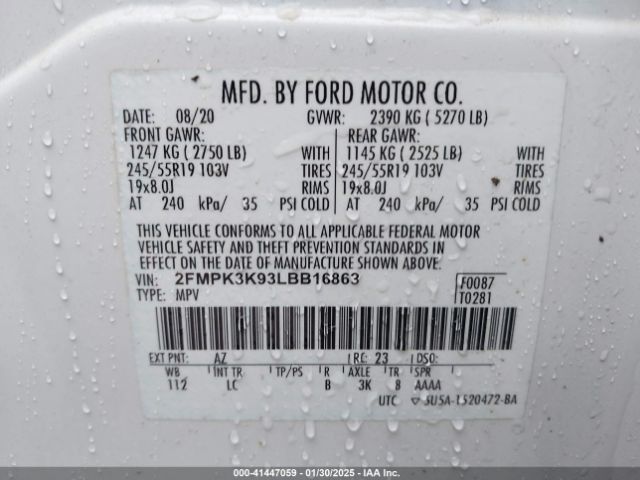 2FMPK3K93LBB16863 Ford Edge Titanium