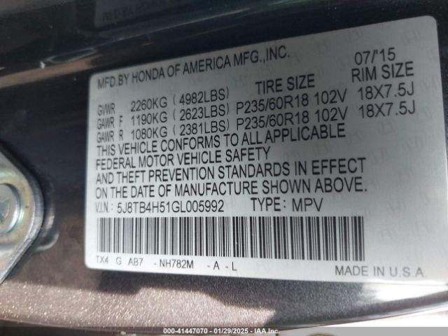 5J8TB4H51GL005992 Acura Rdx Technology   Acurawatch Plus Packages/technology Package