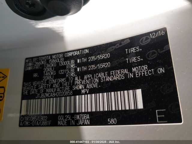 JTJBZMCA8H2020858 Lexus RX 350