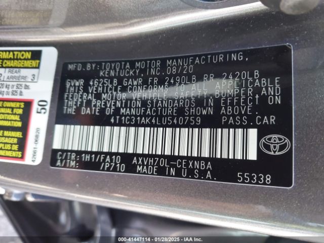 4T1C31AK4LU540759 Toyota Camry Le Hybrid