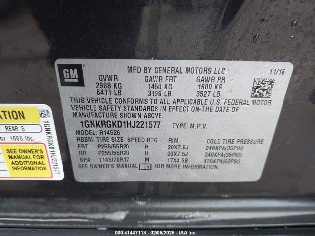 1GNKRGKD1HJ221577 Chevrolet Traverse 1lt