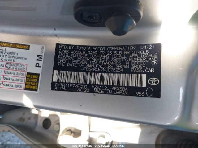 JTDS4MCE7MJ078254 Toyota COROLLA SE