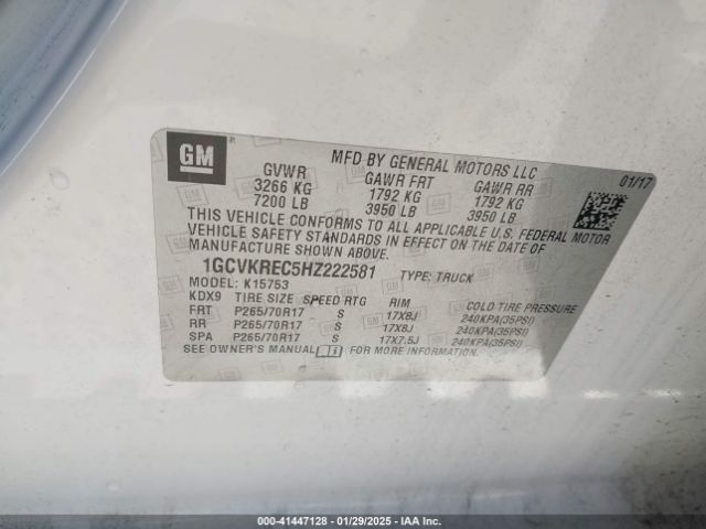 1GCVKREC5HZ222581 Chevrolet Silverado 1500 1lt
