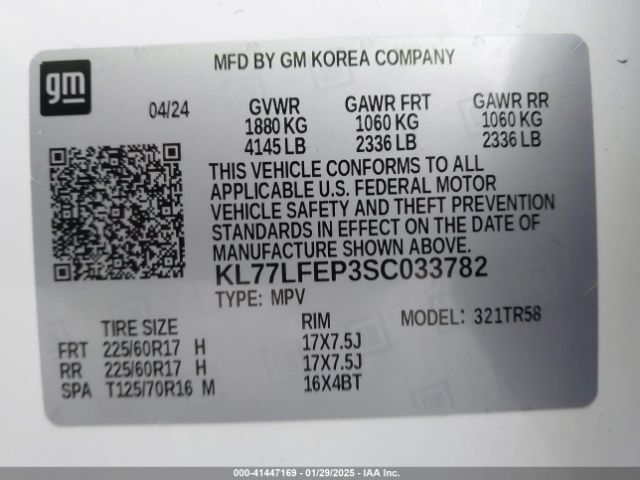 KL77LFEP3SC033782 Chevrolet Trax Fwd Ls