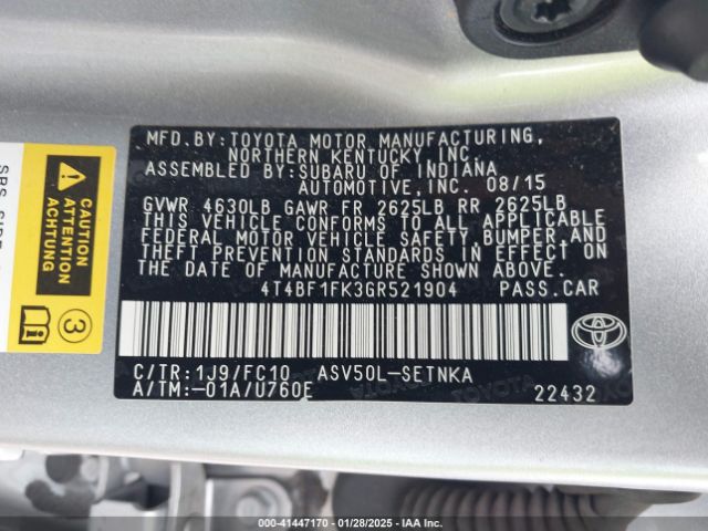 4T4BF1FK3GR521904 Toyota CAMRY LE