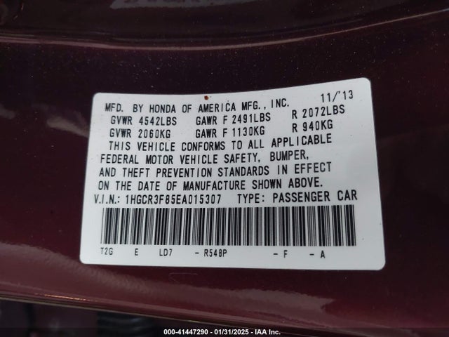 Honda Accord Ex-l V-6 2014 1HGCR3F85EA015307 Image 9
