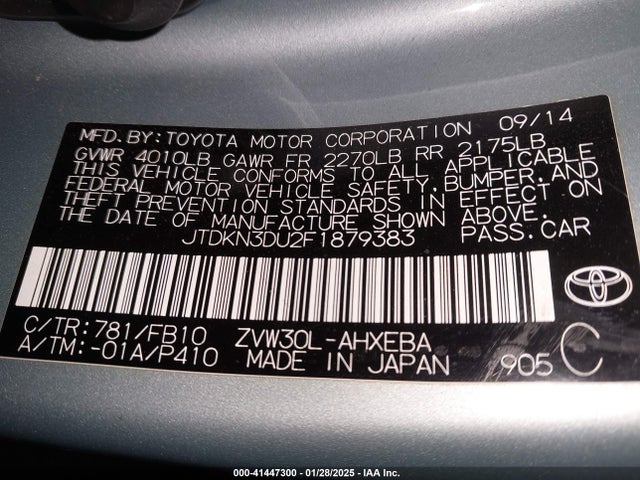 JTDKN3DU2F1879383 Toyota Prius