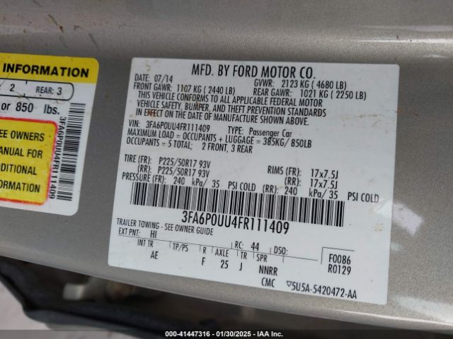 3FA6P0UU4FR111409 Ford Fusion Hybrid S