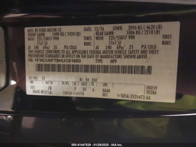 1FMCU0F78HUC61950 Ford Escape