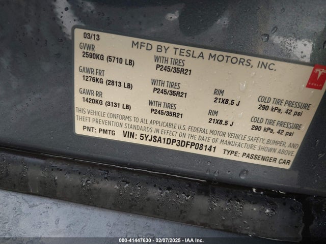2013 TESLA MODEL S 5YJSA1DP3DFP08141 Photo 8