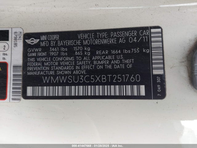 2011 MINI COOPER WMWSU3C5XBT251760 Photo 8
