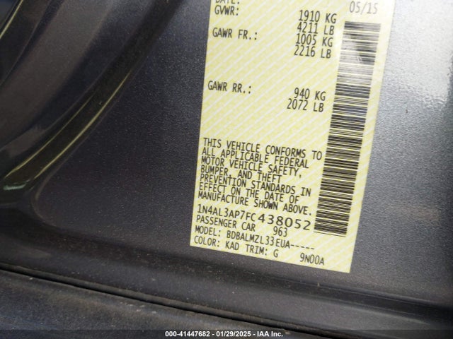 Nissan Altima 2.5 Sv 2015 1N4AL3AP7FC438052 Image 9