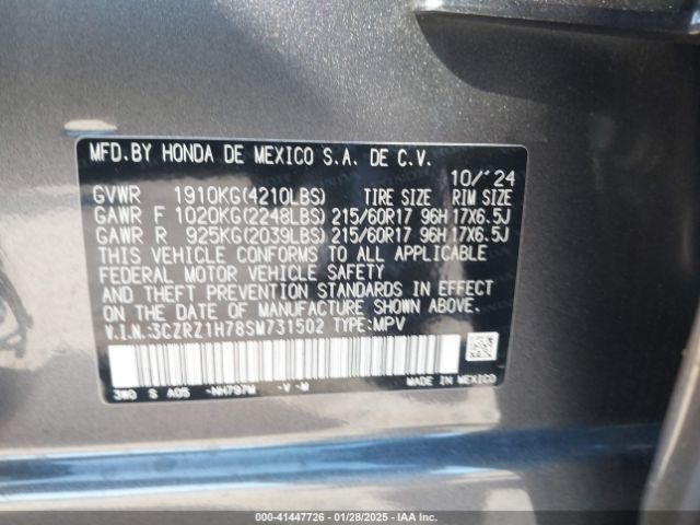 3CZRZ1H78SM731502 Honda Hr-v 2wd Ex-l