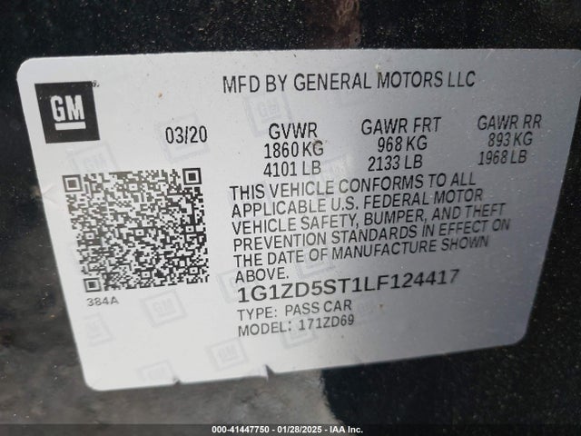 1G1ZD5ST1LF124417 Chevrolet Malibu Fwd Lt