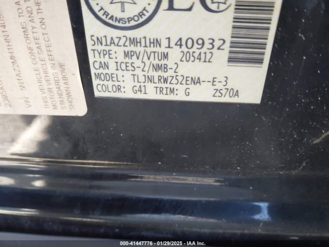 5N1AZ2MH1HN140932 Nissan Murano Platinum/s/sl/sv