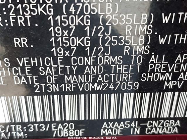 2T3N1RFV0MW247059 Toyota Rav4 Limited