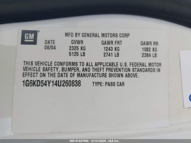 2004 CADILLAC DEVILLE 1G6KD54Y14U260838 Photo 8