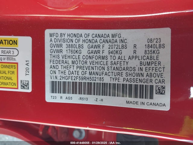 2HGFE2F59RH502185 Honda Civic Sport