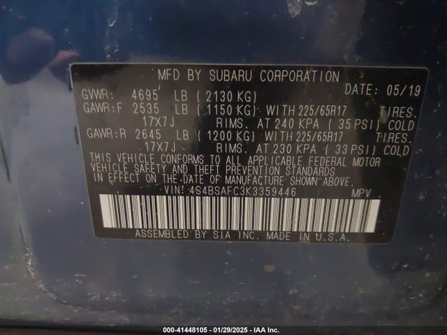 4S4BSAFC3K3359446 Subaru Outback 2.5i Premium