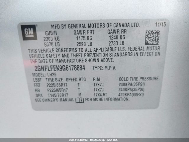 2GNFLFEK9G6178884 Chevrolet EQUINOX LT