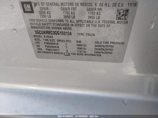 3GCUKREC0GG150134 Chevrolet Silverado 1500 2lt