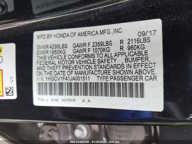 1HGCV1F41JA001511 Honda ACCORD EX