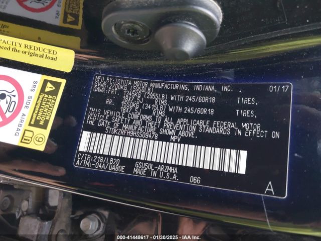 5TDKZRFH9HS509478 Toyota Highlander Xle