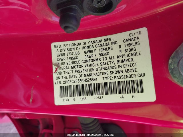 Honda Civic Lx 2016 2HGFC2F53GH525691 Image 9