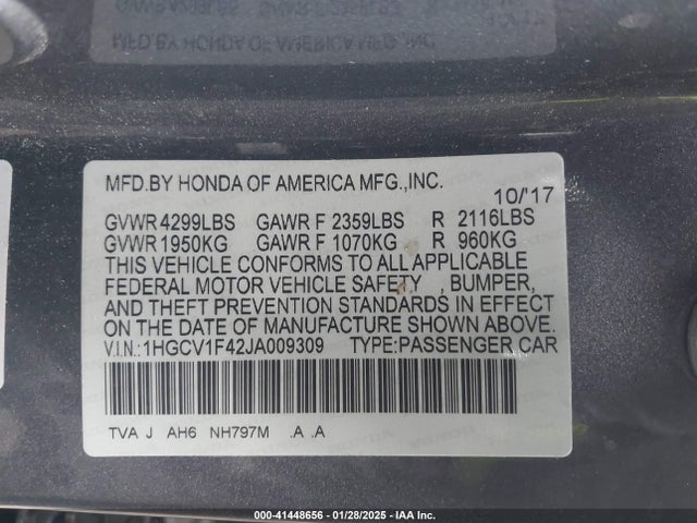 1HGCV1F42JA009309 Honda ACCORD EX