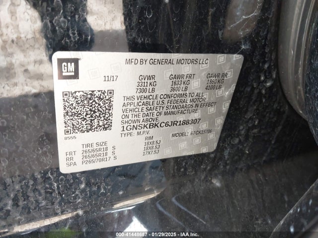 1GNSKBKC6JR188307 Chevrolet Tahoe Lt