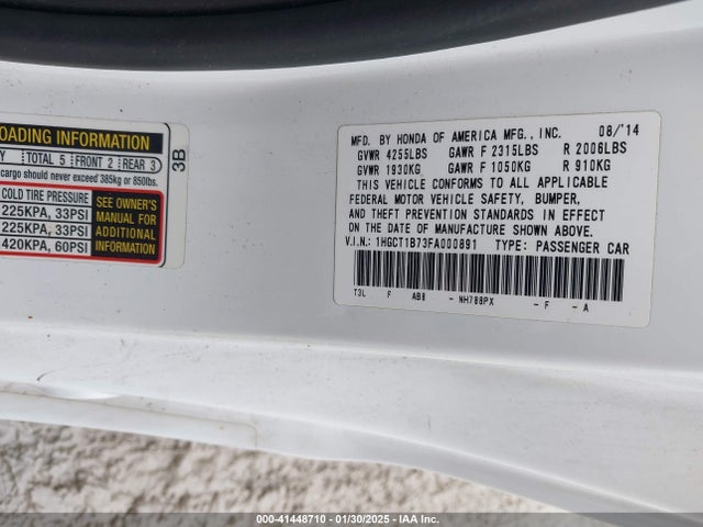 Honda ACCORD EX 2015 1HGCT1B73FA000891 Image 9